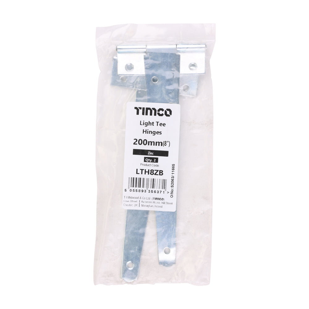 Pair of Light Tee Hinges - Zinc | 8" | Bag | 1 Pairs | LTH8ZB additional image 2
