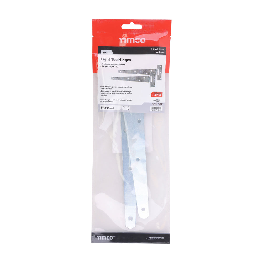 Pair of Light Tee Hinges - Zinc | 8" | Bag | 1 Pairs | LTH8Z additional image 2