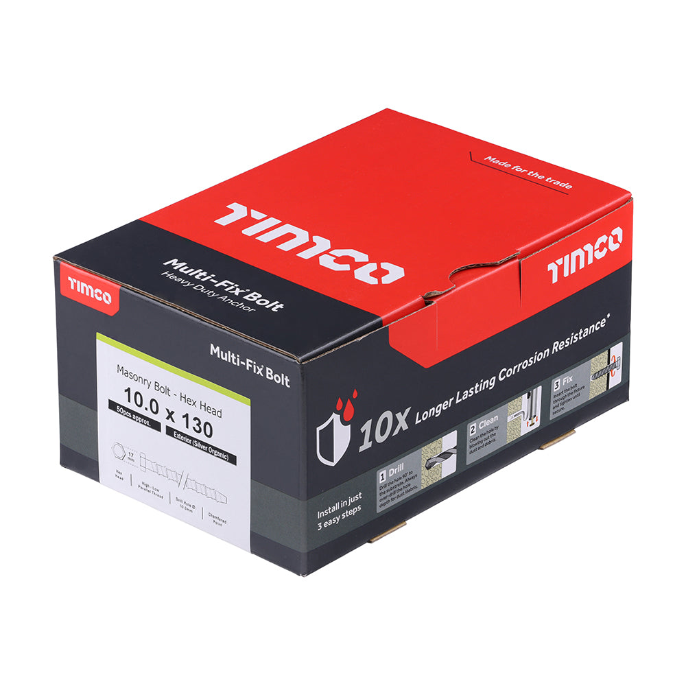 Multi-Fix Masonry Bolts - Hex - Exterior - Silver | 10.0 x 130 additional image 2
