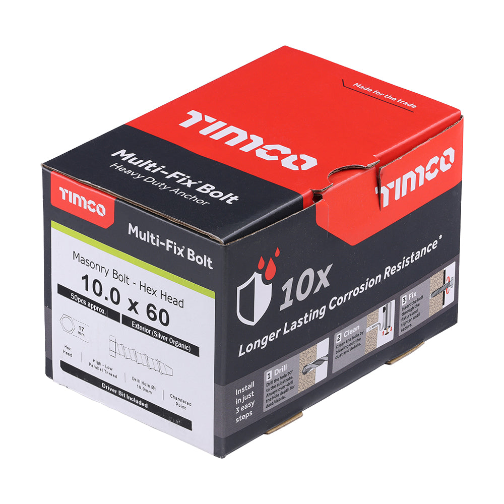 Multi-Fix Masonry Bolts - Hex - Exterior - Silver | 10.0 x 60 additional image 2