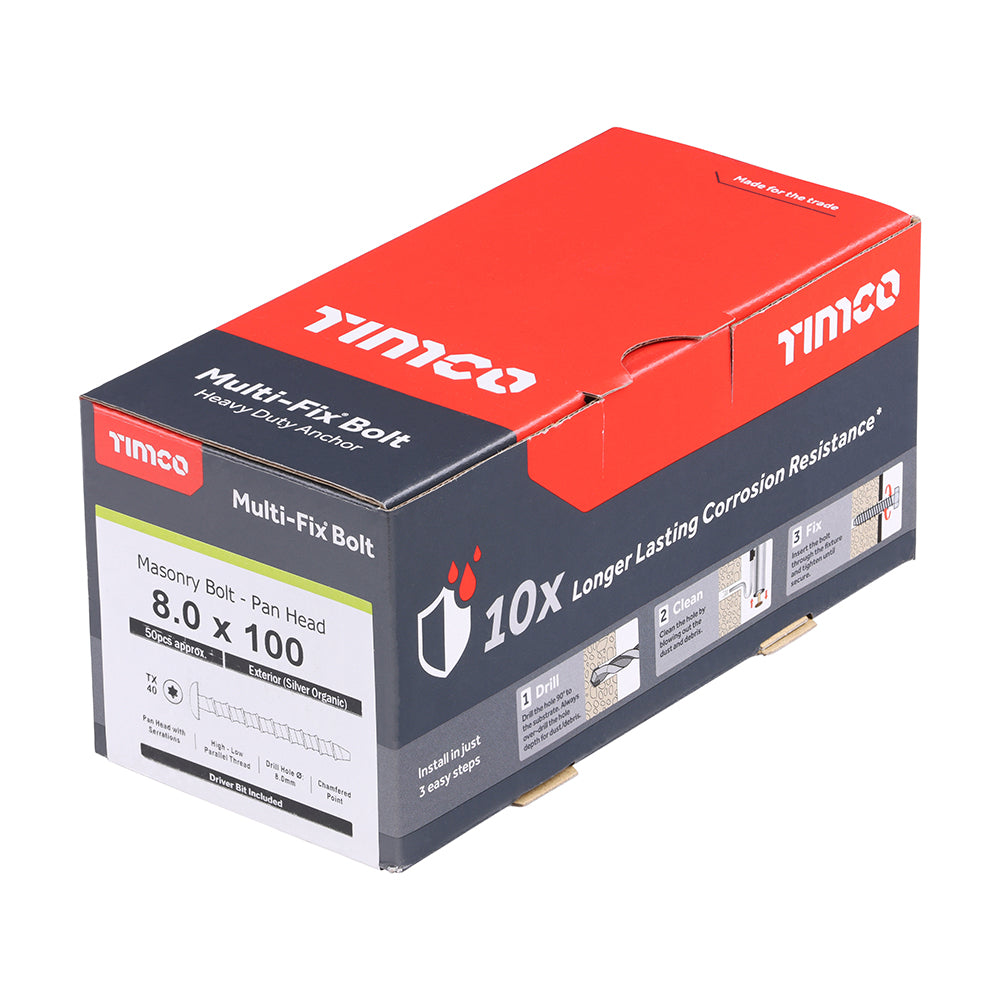 Multi-Fix Masonry Bolts - Pan - Exterior - Silver | 8.0 x 100/M10 additional image 2