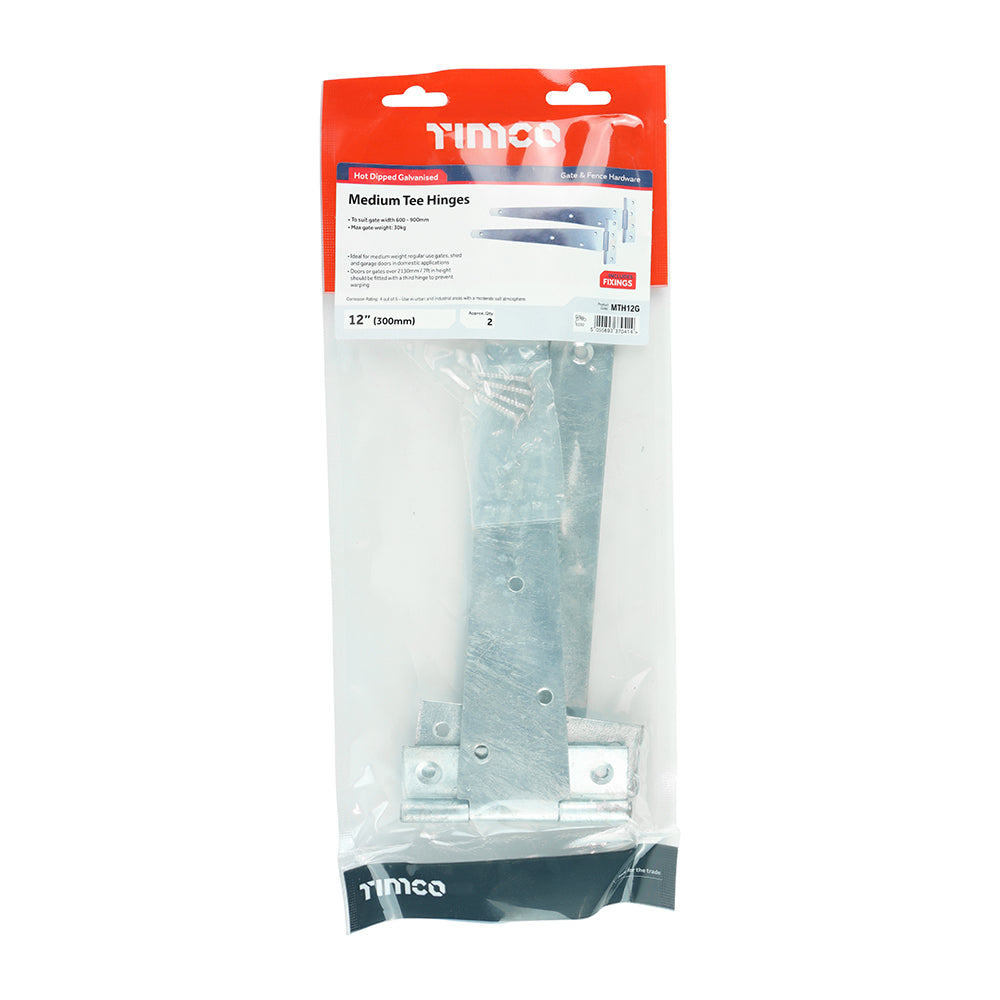 Pair of Medium Tee Hinges - Hot Dipped Galvanised | 12" | Bag | 1 Pairs | MTH12G additional image 2