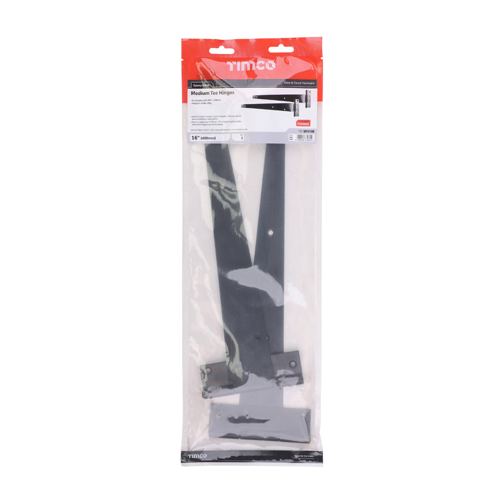 Pair of Medium Tee Hinges - Black | 16" | Bag | 1 Pairs | MTH16B additional image 2