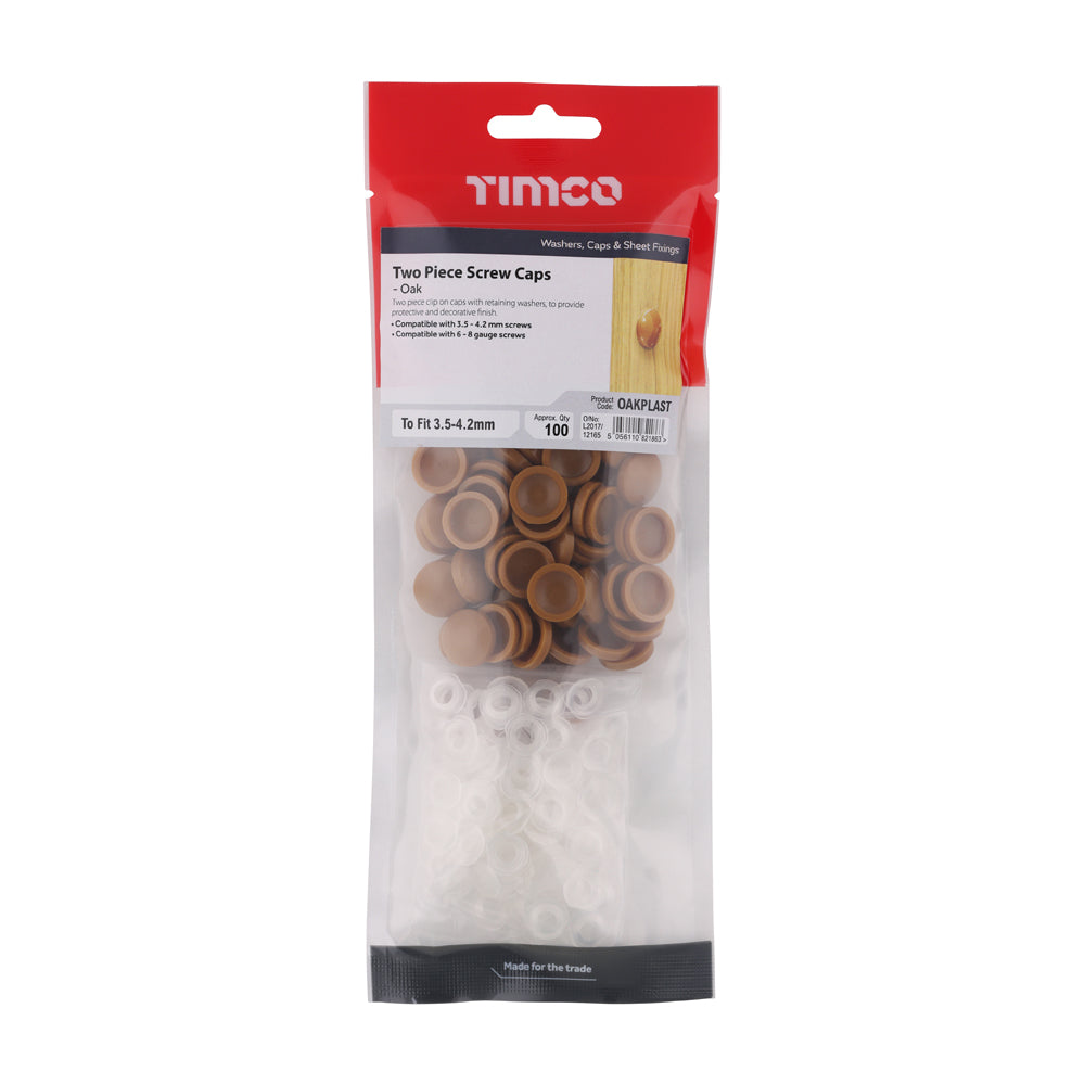 Two Piece Screw Caps - Oak | To Fit 3.5 to 4.2 Screw additional image 2