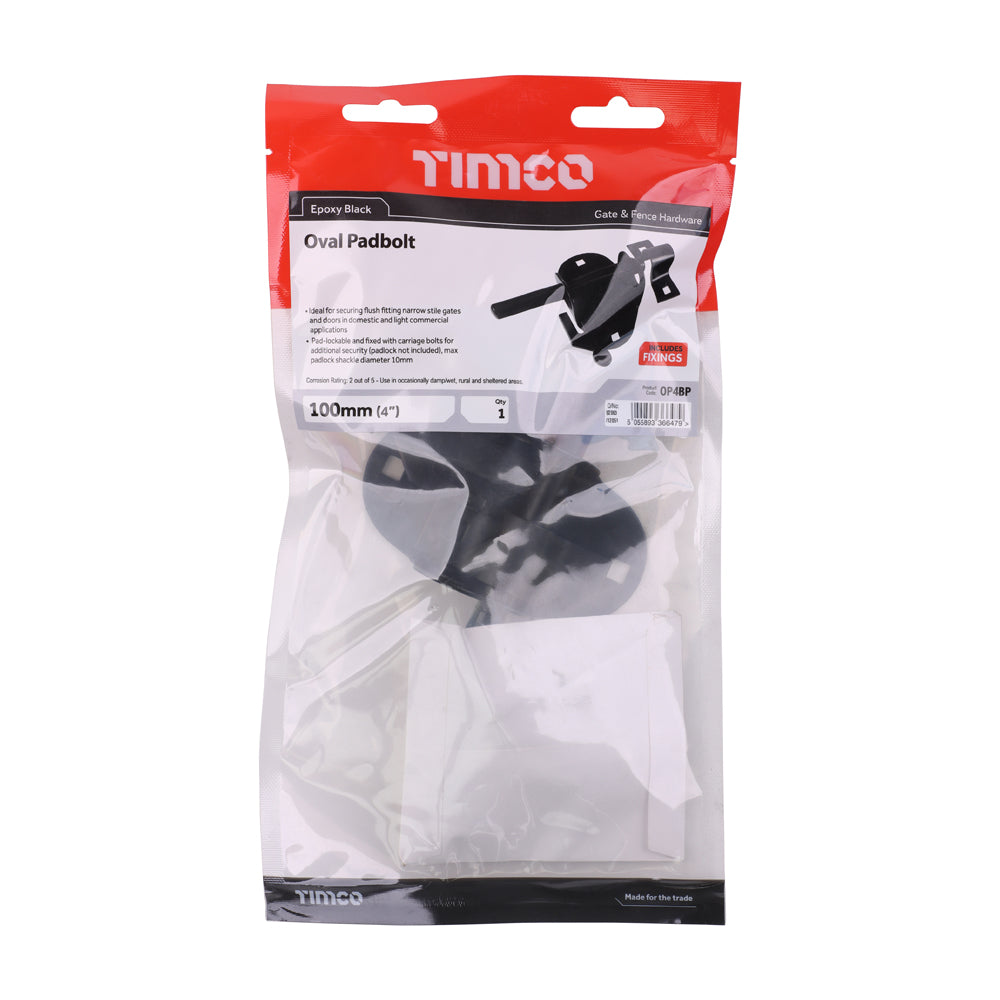 Oval Padbolt - Black | 4" | Bag | 1 Each | OP4BP additional image 2