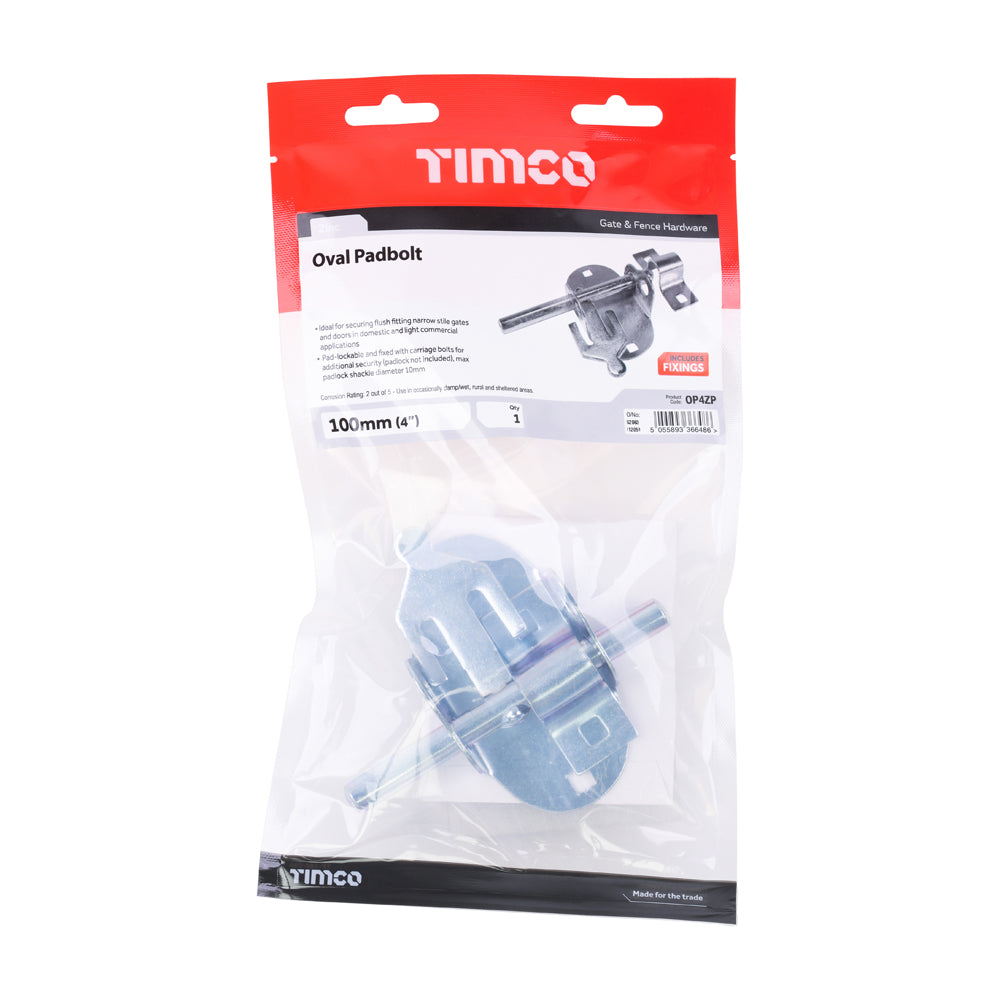 Oval Padbolt - Zinc | 4" | Bag | 1 Each | OP4ZP additional image 2