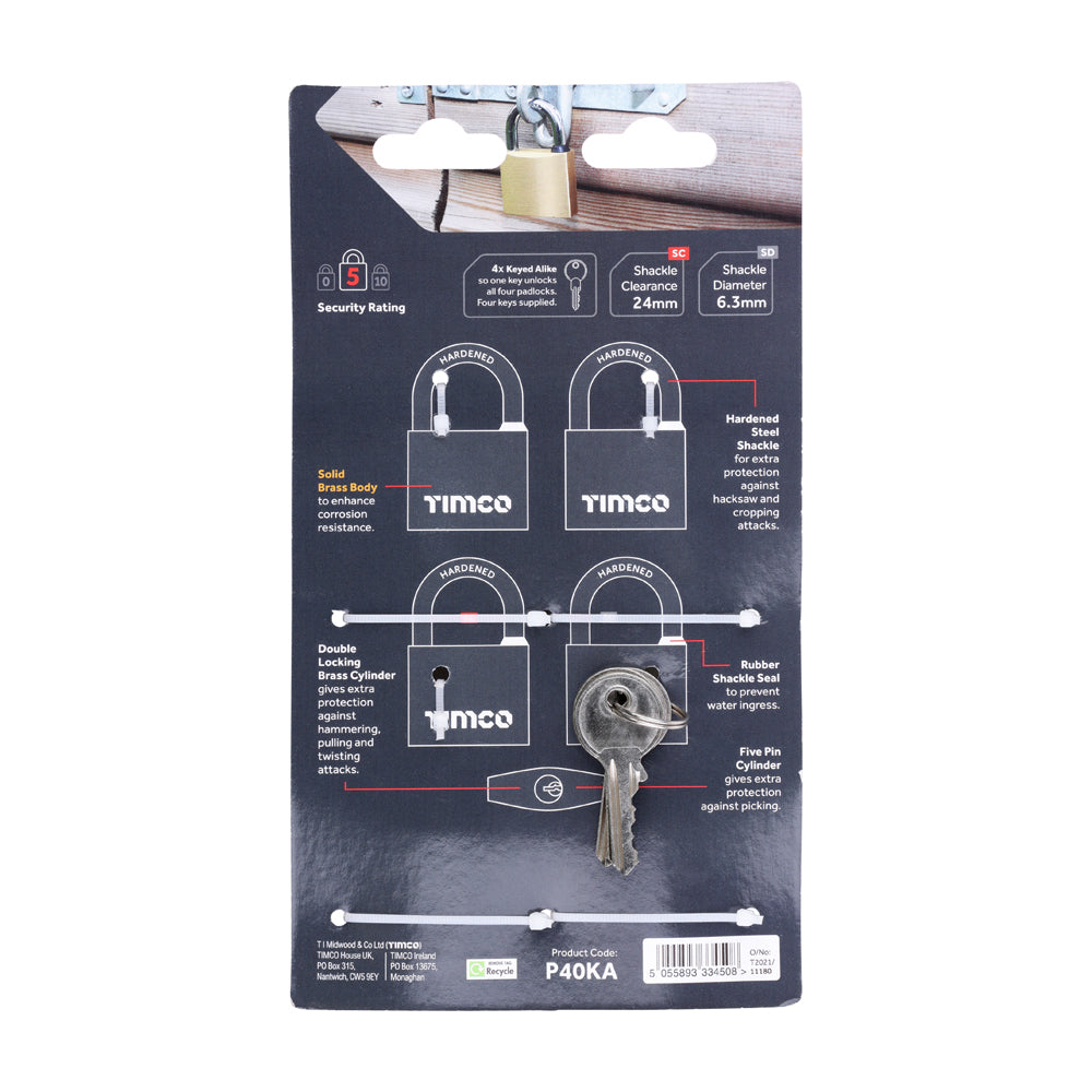 Brass Padlocks Key Alike | 40mm additional image 3
