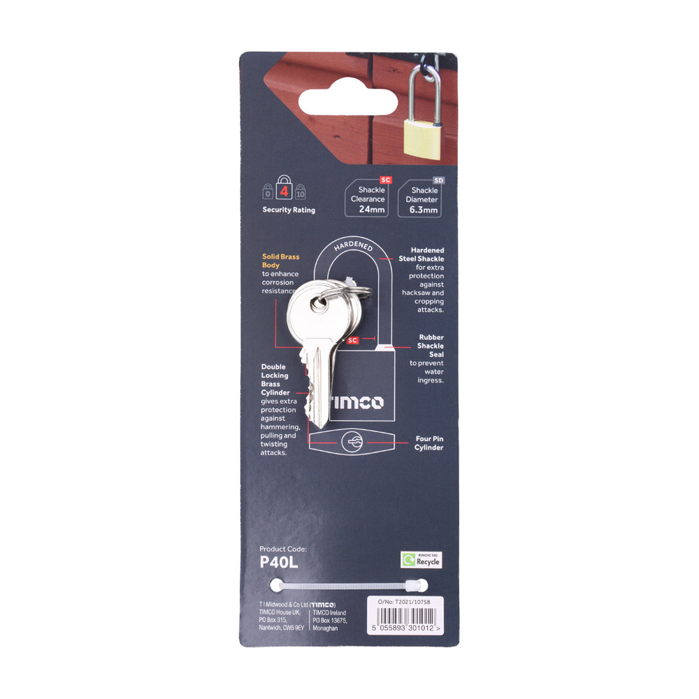 Brass Padlock Long Shackle | 40mm additional image 3