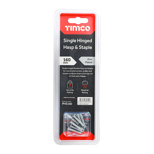 Single Hinged Hasp & Staple - Zinc | 160mm additional image 4