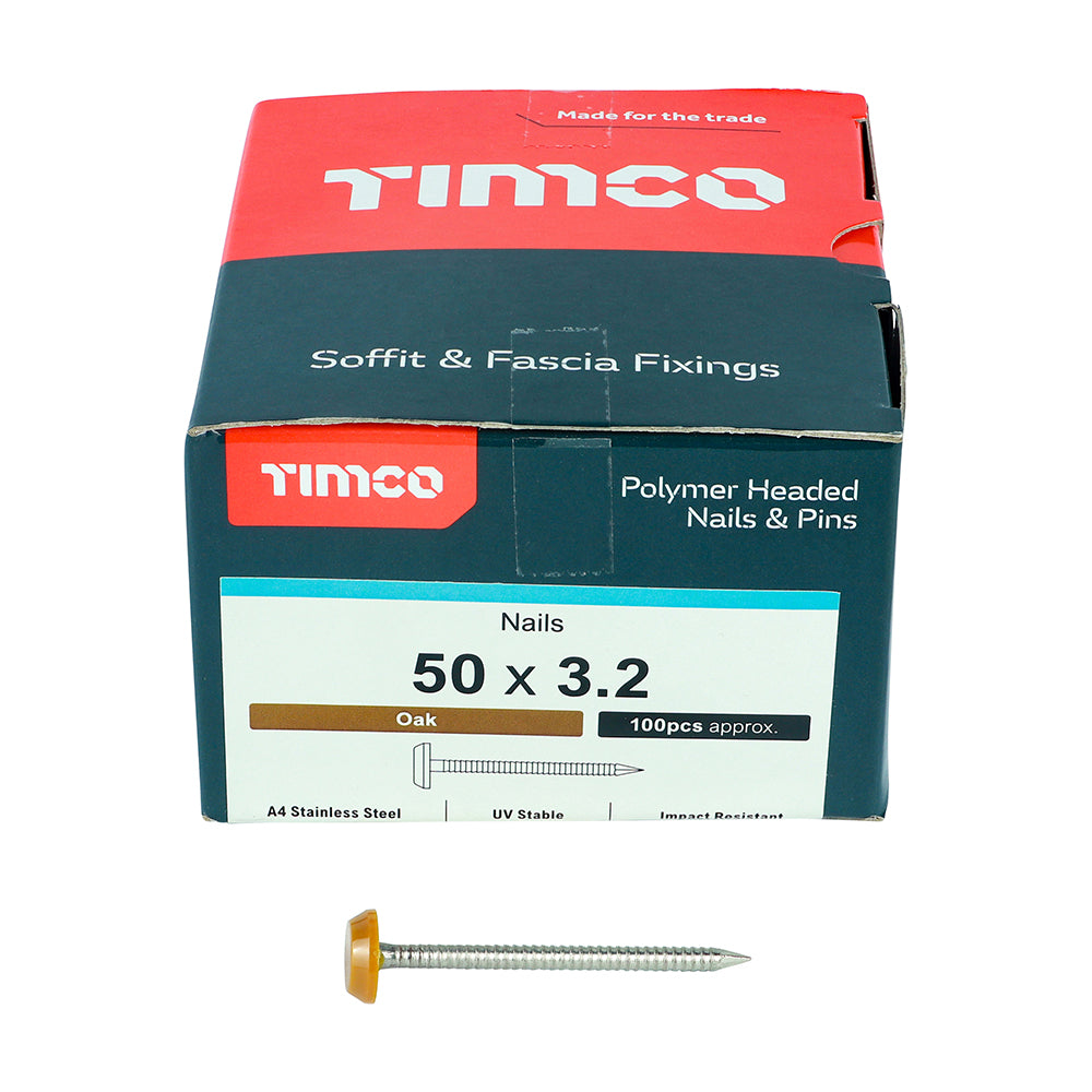 Polymer Headed Nails - A4 Stainless Steel - Oak | 50mm additional image 3