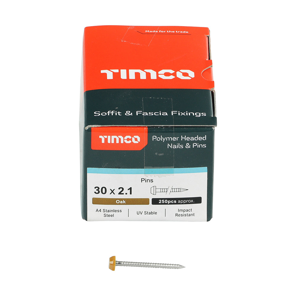 Polymer Headed Pins - A4 Stainless Steel - Oak | 30mm additional image 3