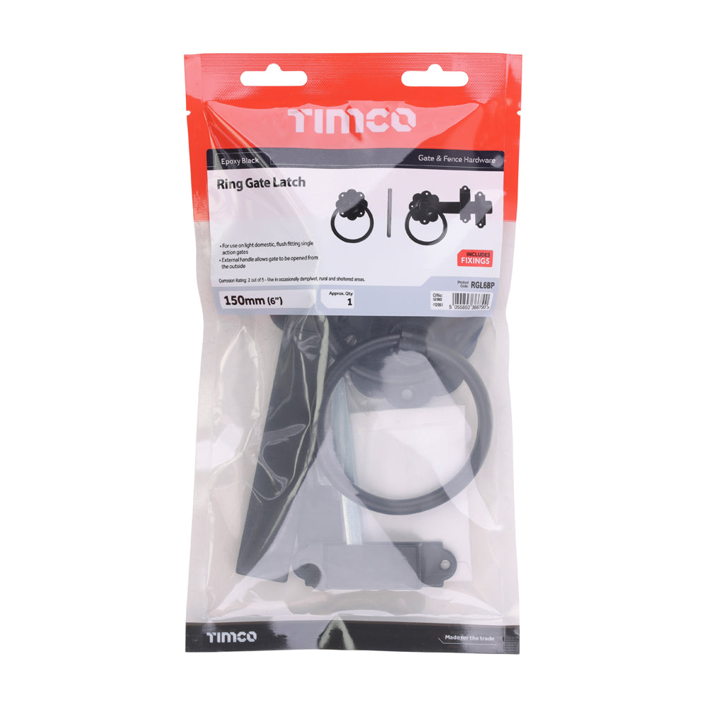 Ring Gate Latch - Plain - Black | 6" | Bag | 1 Each | RGL6BP additional image 2