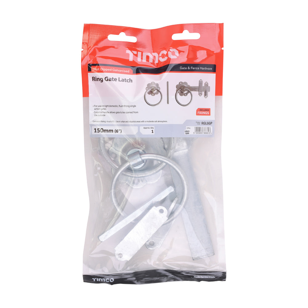 Ring Gate Latch - Plain - Hot Dipped Galvanised | 6" | Bag | 1 Each | RGL6GP additional image 2