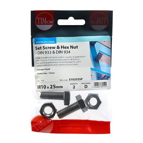 Set Screws & Hex Nuts - Stainless Steel | M10 x 25 additional image 2