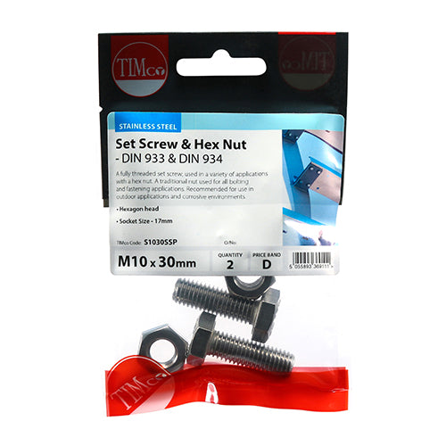 Set Screws & Hex Nuts - Stainless Steel | M10 x 30 additional image 2