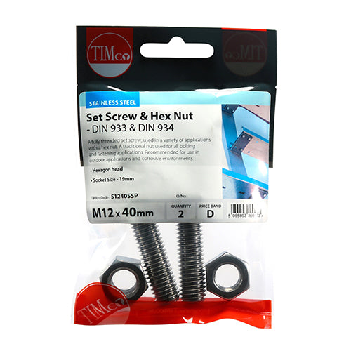 Set Screws & Hex Nuts - Stainless Steel | M12 x 40 additional image 2