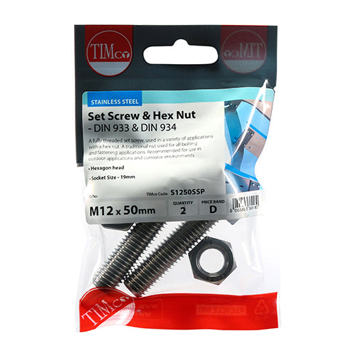Set Screws & Hex Nuts - Stainless Steel | M12 x 50 additional image 2