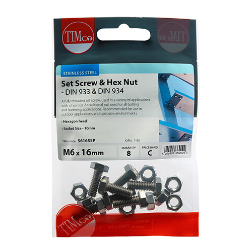 Set Screws & Hex Nuts - Stainless Steel | M6 x 16 additional image 2