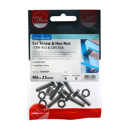 Set Screws & Hex Nuts - Stainless Steel | M6 x 25 additional image 2