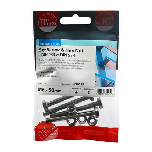 Set Screws & Hex Nuts - Stainless Steel | M6 x 50 additional image 2