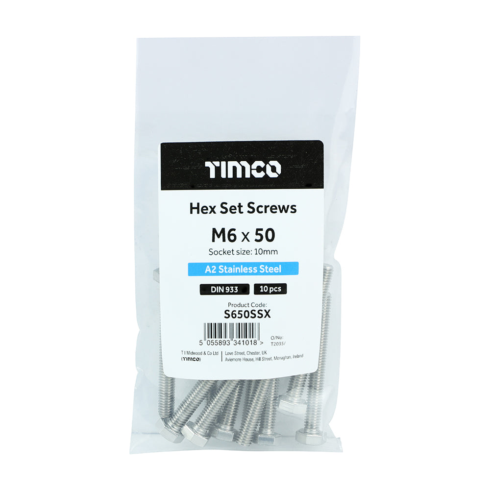 Hex Set Screws - A2 Stainless Steel | M6 x 50 additional image 2