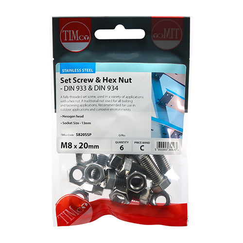 Set Screws & Hex Nuts - Stainless Steel | M8 x 20 additional image 2