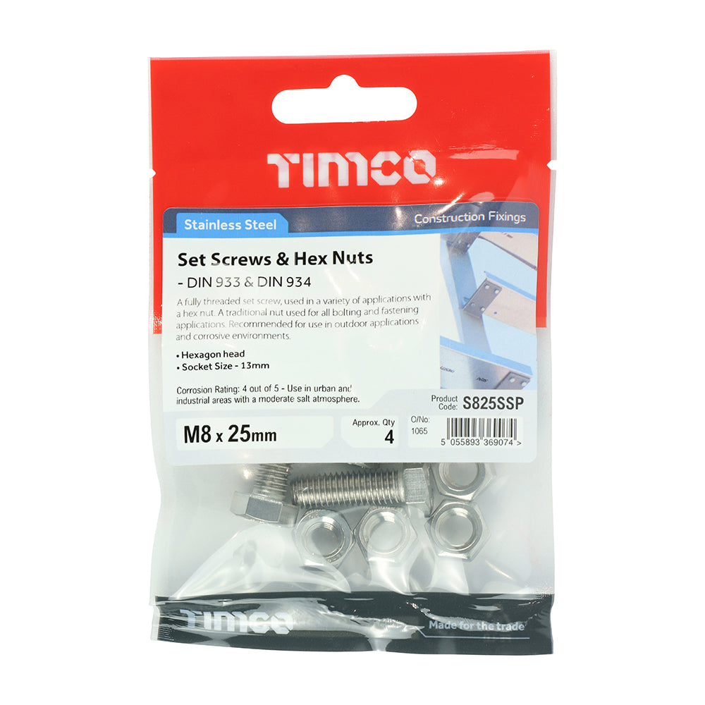 Set Screws & Hex Nuts - Stainless Steel | M8 x 25 additional image 2