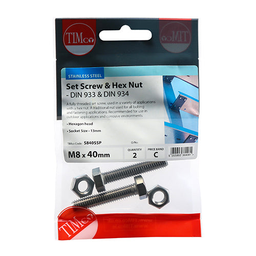 Set Screws & Hex Nuts - Stainless Steel | M8 x 40 additional image 2