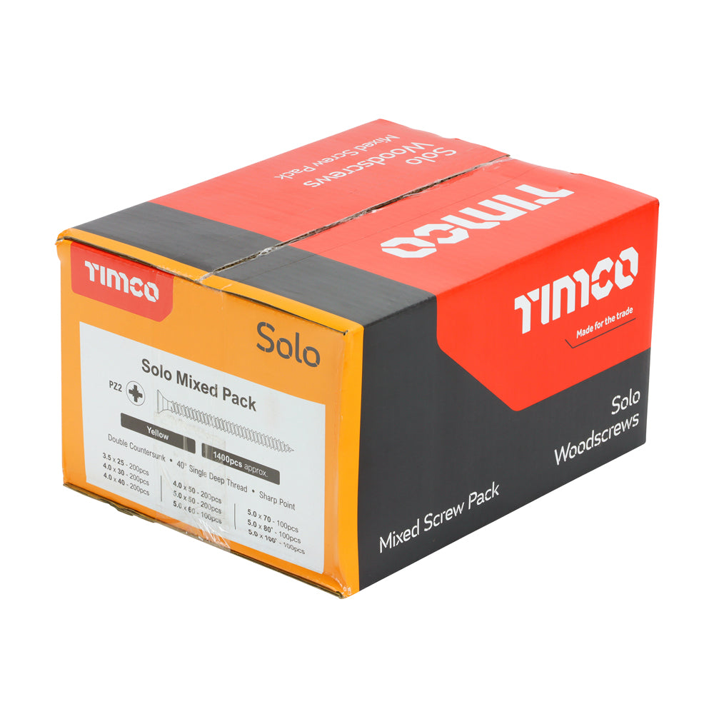 Solo Chipboard & Woodscrews - Mixed Pack - PZ - Double Countersunk - Yellow | 1400pcs product image