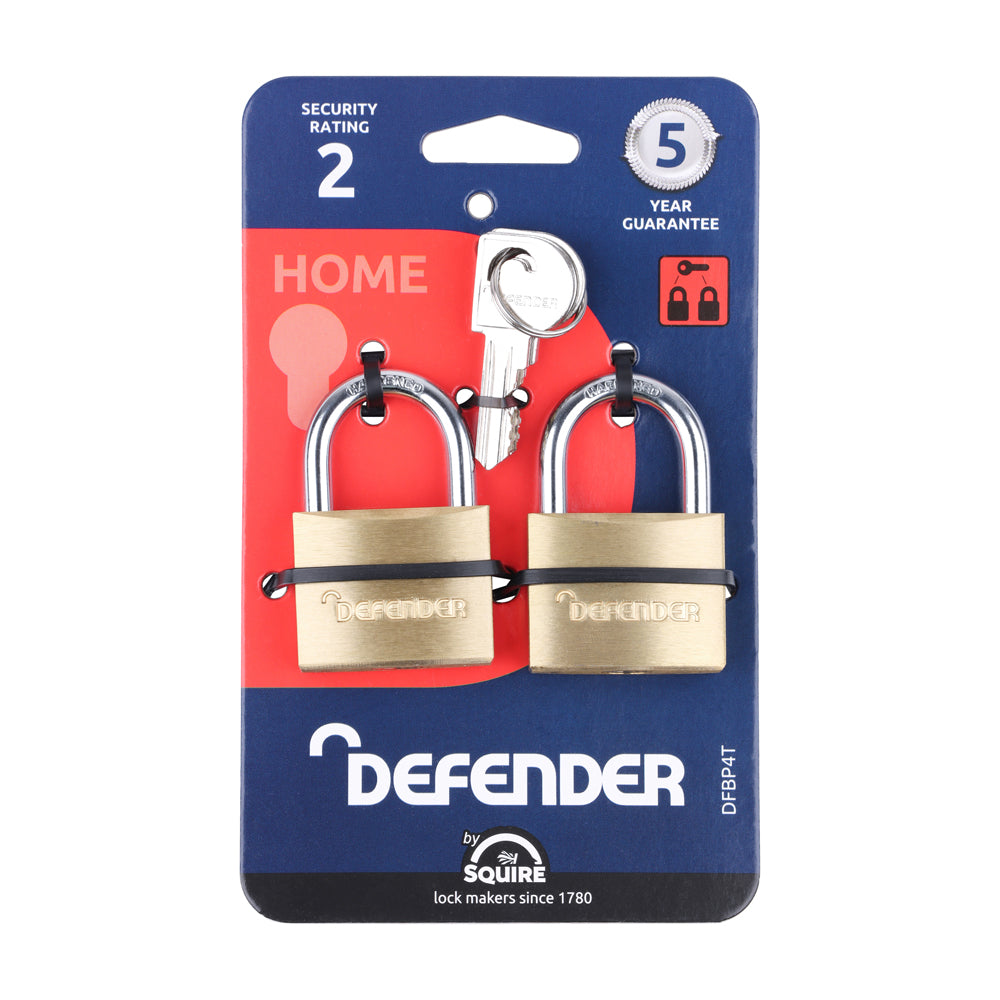 Defender Brass Padlock - Open Shackle - Twin Pack - DFBP4T | 40mm additional image 2