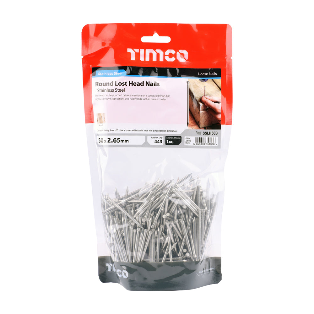 Round Lost Head Nails - Stainless Steel | 50 x 2.65 | Bag additional image 2
