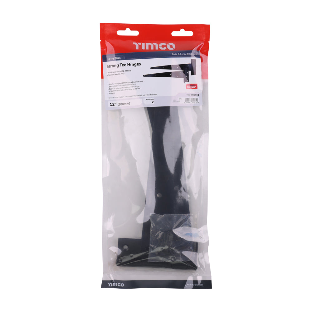 Pair of Strong Tee Hinges - Black | 12" | Bag | 1 Pairs | STH12B additional image 2