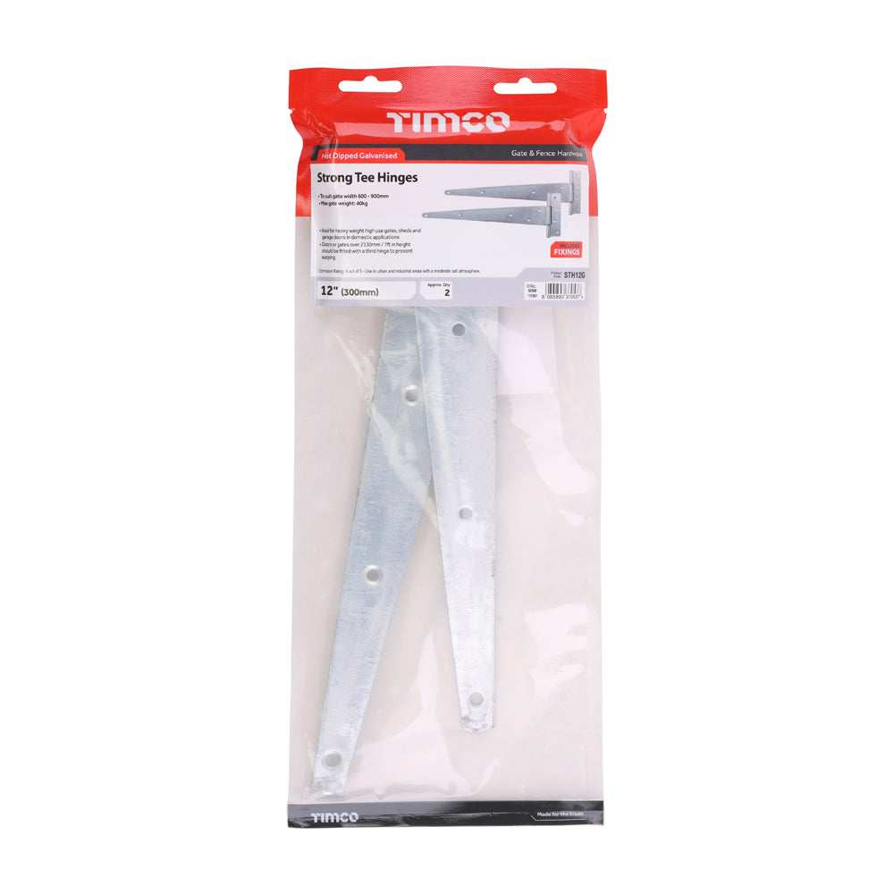 Pair of Strong Tee Hinges - Hot Dipped Galvanised | 12" | Bag | 1 Pairs | STH12G additional image 2