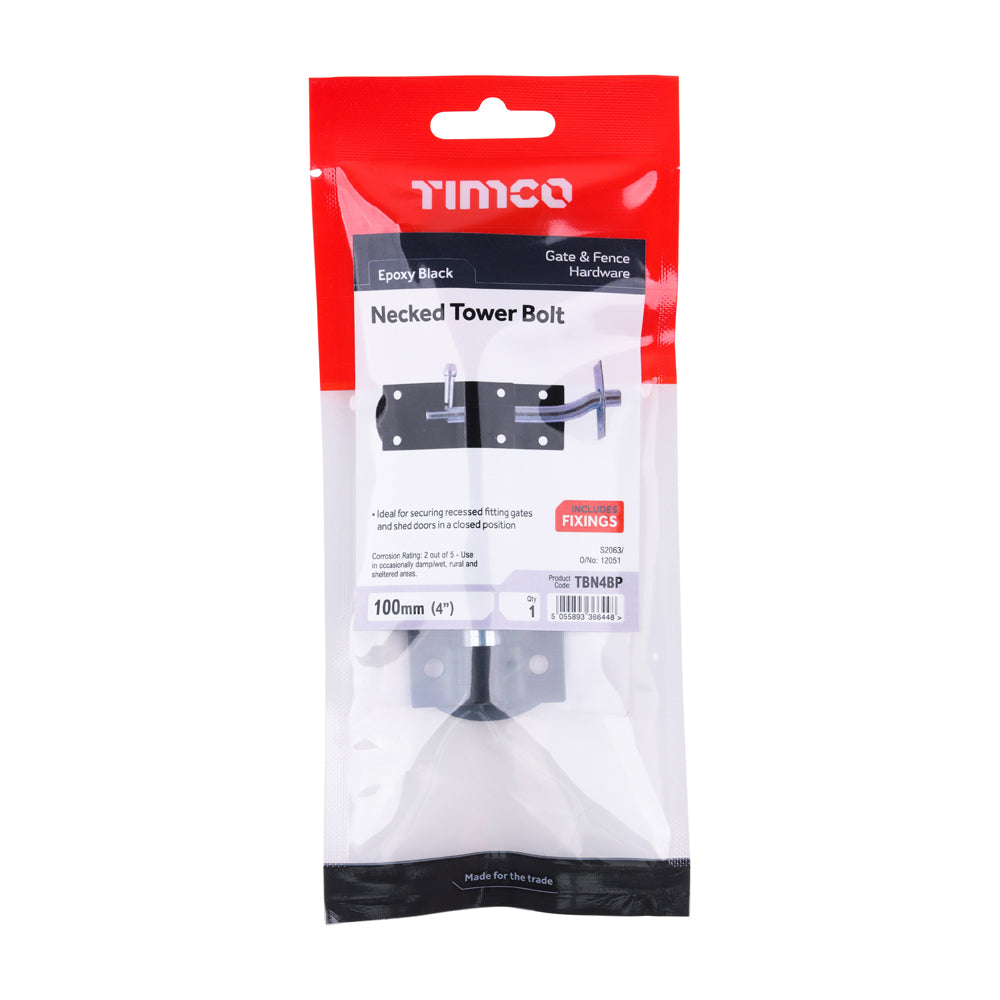 Necked Tower Bolt - Black | 4" | TIMpac additional image 2