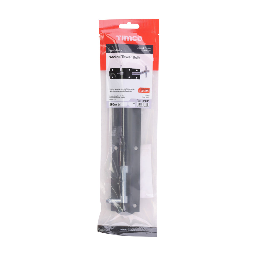 Necked Tower Bolt - Black | 8" | TIMpac additional image 2