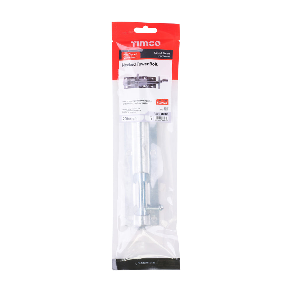 Necked Tower Bolt - Hot Dipped Galvanised | 8" | TIMpac additional image 2