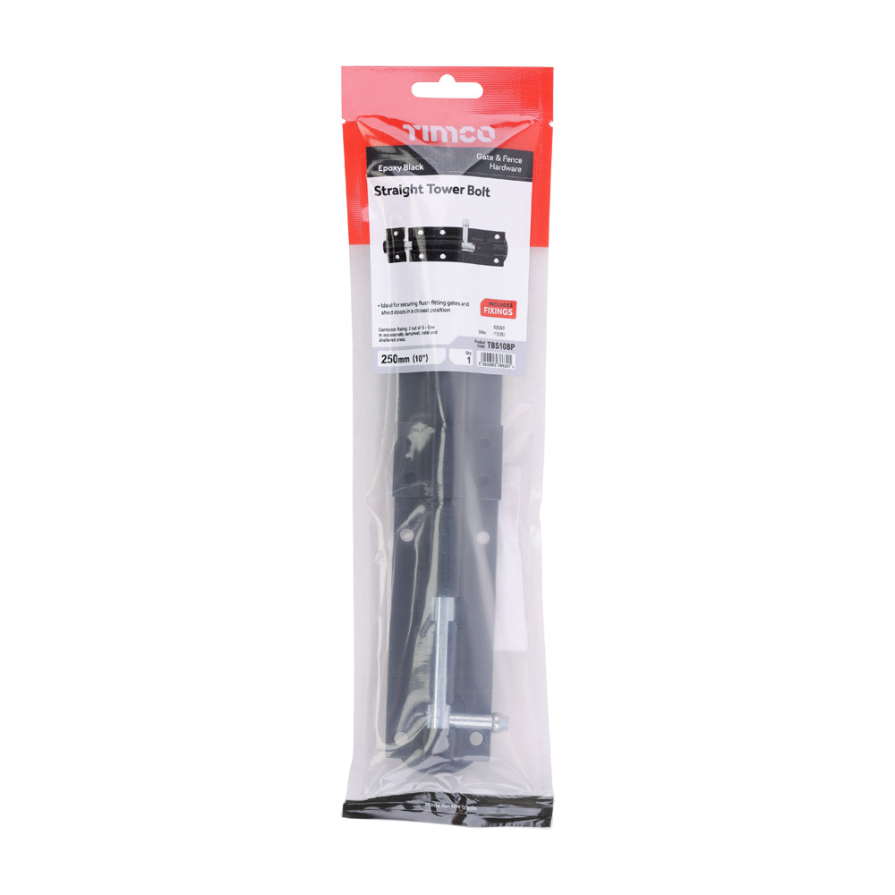 Straight Tower Bolt - Black | 10" | TIMpac additional image 2