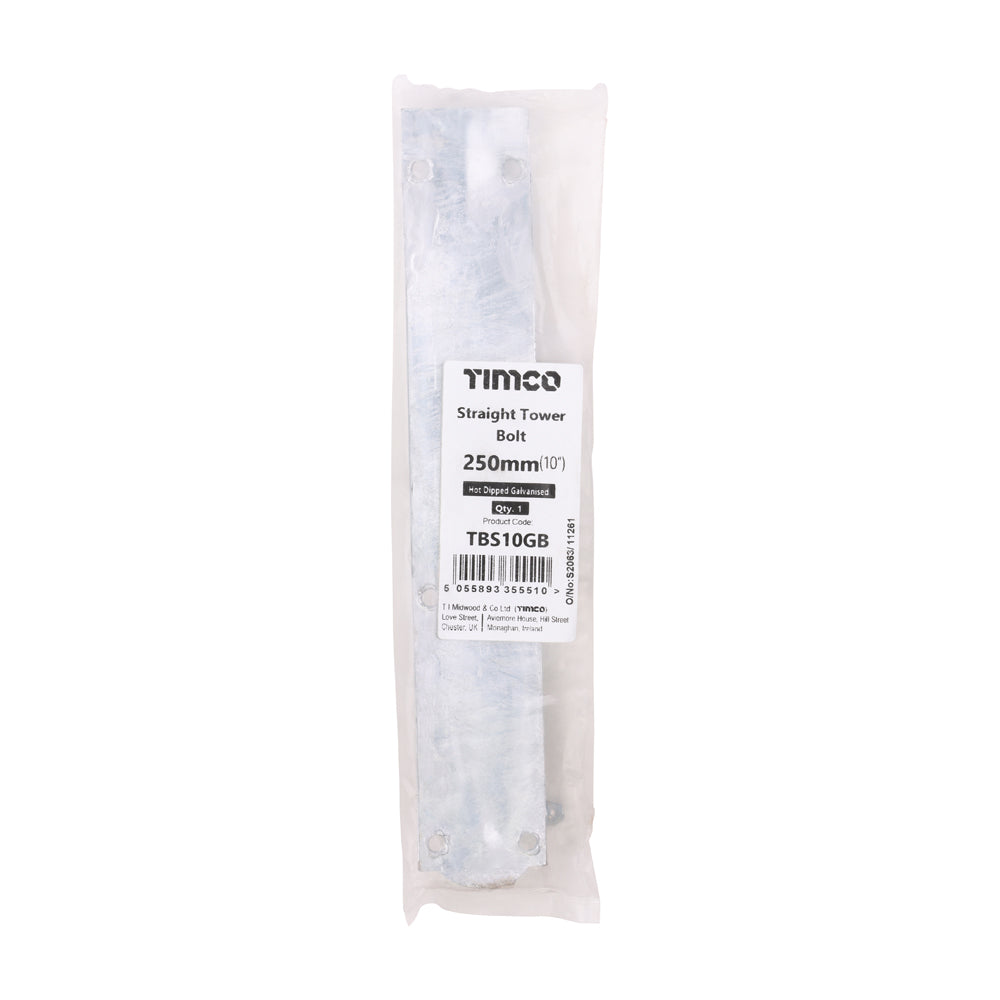 Straight Tower Bolt - Hot Dipped Galvanised | 10" | Bag additional image 2