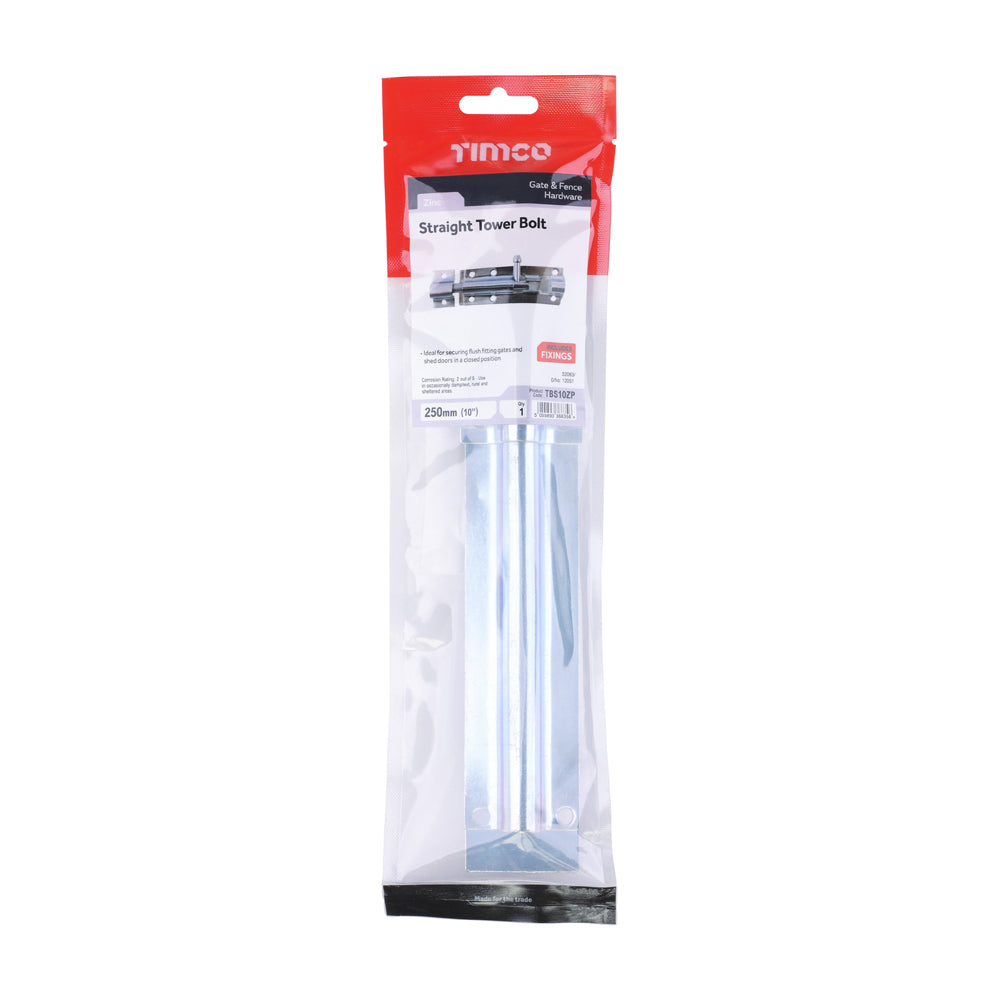 Straight Tower Bolt - Zinc | 10" | TIMpac additional image 2