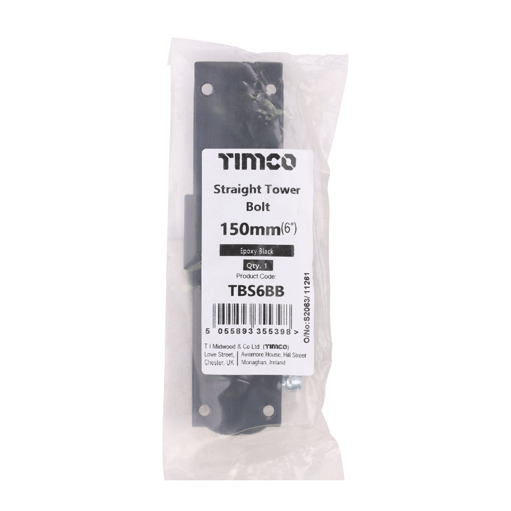 Straight Tower Bolt - Black | 6" | Bag additional image 2