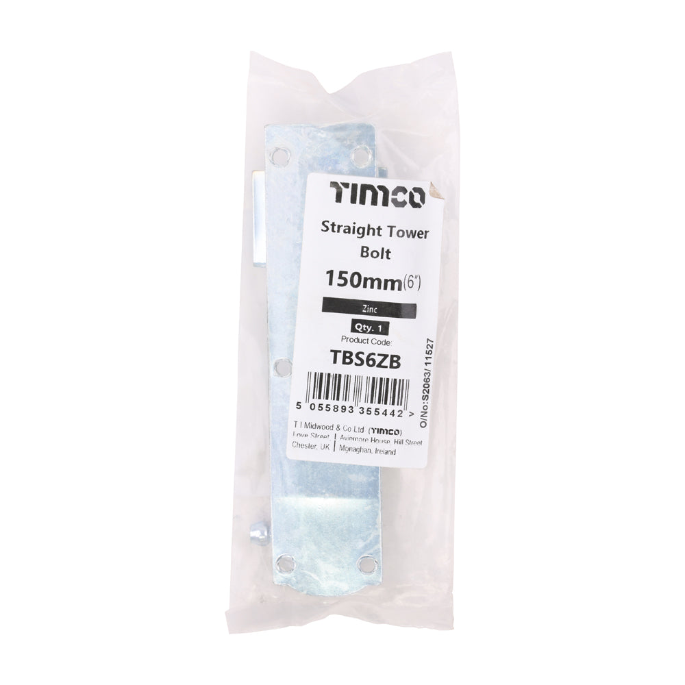 Straight Tower Bolt - Zinc | 6" | Bag additional image 2