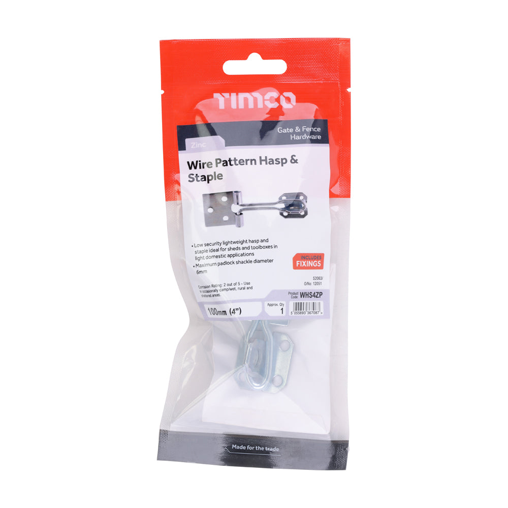 Wire Pattern Hasp & Staple - Zinc | 4" | TIMpac additional image 2
