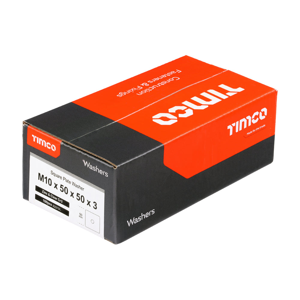 Square Plate Washers - Zinc | M10 x 50 x 50 x 3 | Box additional image 2