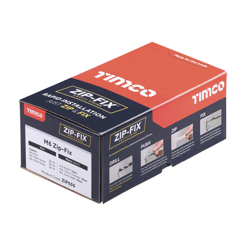 Zip-Fix Cavity Wall Fixings - Zinc | M6 | Box additional image 2
