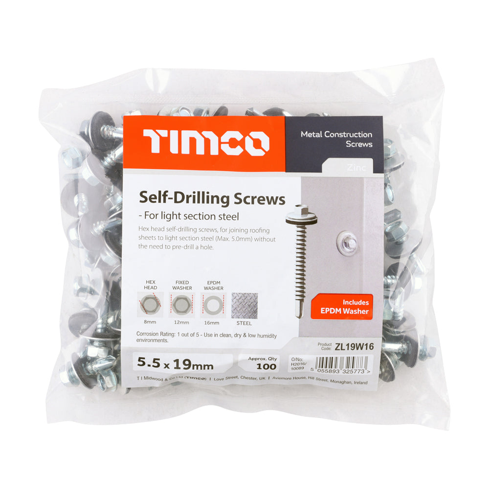 Metal Construction Light Section Screws - Hex - EPDM Washer - Self-Drilling - Zinc | 5.5 x 19 additional image 2