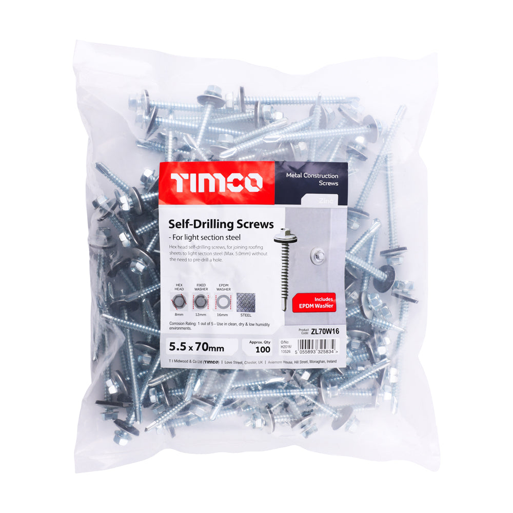 Metal Construction Light Section Screws - Hex - EPDM Washer - Self-Drilling - Zinc | 5.5 x 70 additional image 2